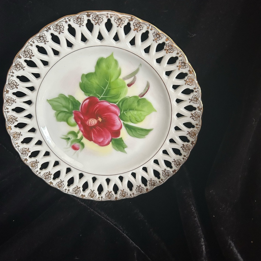 Floral Decorative Plate with Red and Green Design